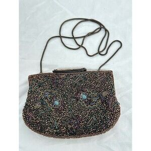 Vintage Fancy Green Purple Gold Beads Clutch Purse Shoulder Bag Cocktail Clutch